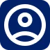 White user profile icon inside a blue circular background, representing a person or account.
